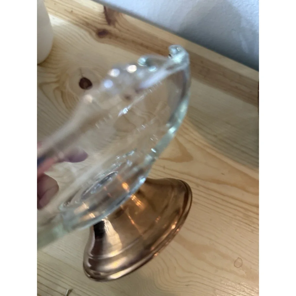 Vintage Princess‎ House Scalloped Glass Candy/ Nut Bowl with A Copper Base. 8.5